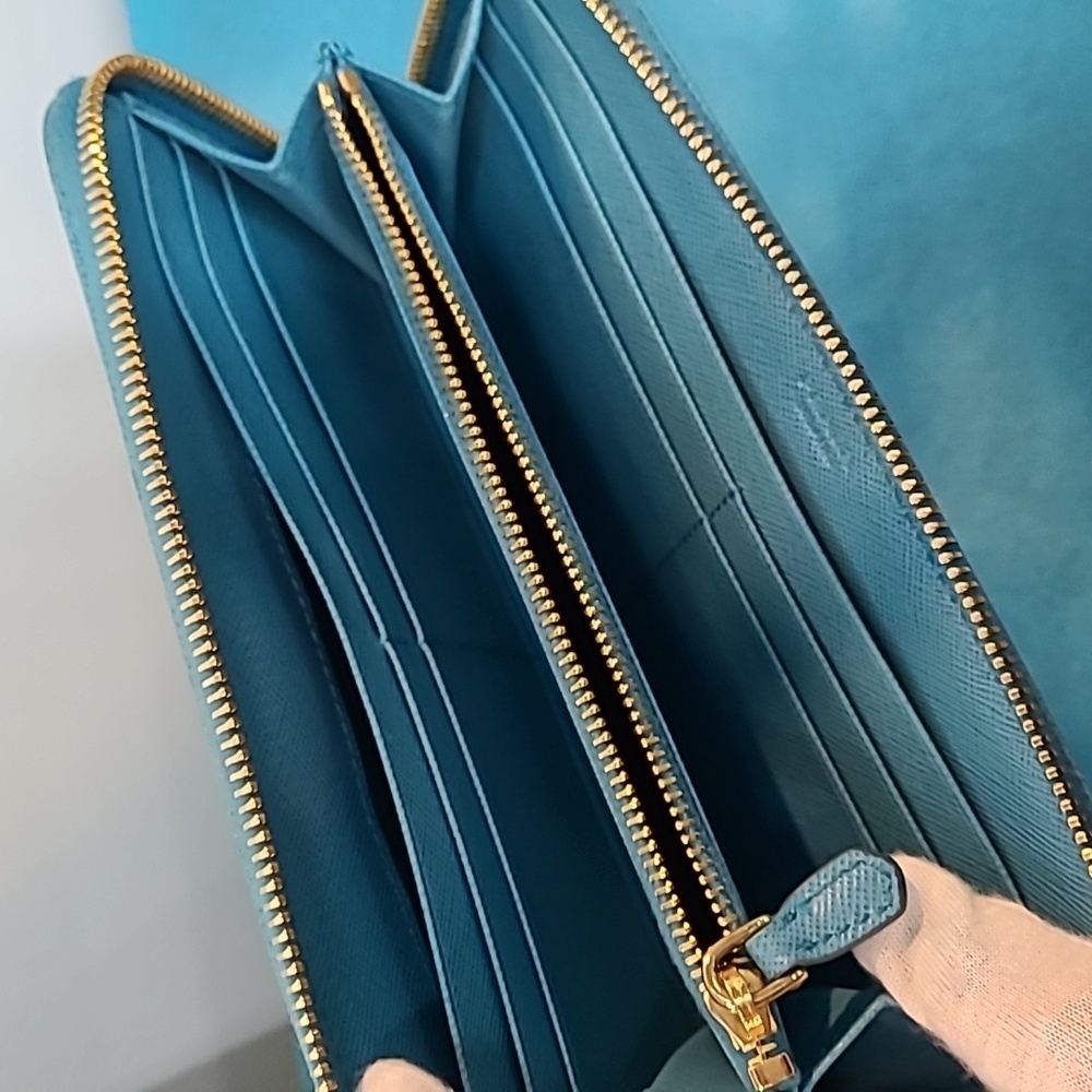 Prada Turquoise Zip Around Saffiano Leather Wallet - Picture 10 of 16